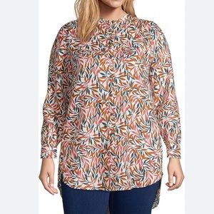 Land’s End, Linen, Leaf Print, Long Sleeve, Button Down Tunic Top